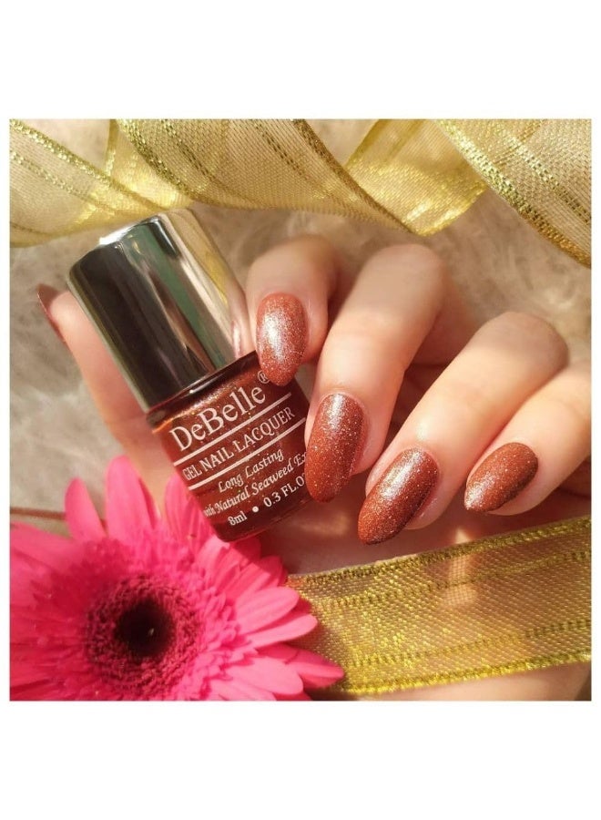 DeBelle Gel Nail Polish Starry Walnut (Glitter Dark Brown Nail Paint)|Non UV - Gel Finish |Chip Resistant | Seaweed Enriched Formula| Long Lasting|Cruelty and Toxic Free| 8ml - Image 2
