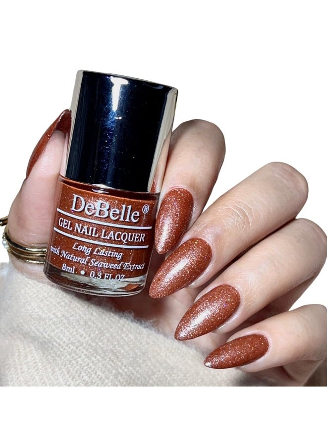 DeBelle Gel Nail Polish Starry Walnut (Glitter Dark Brown Nail Paint)|Non UV - Gel Finish |Chip Resistant | Seaweed Enriched Formula| Long Lasting|Cruelty and Toxic Free| 8ml - Image 1