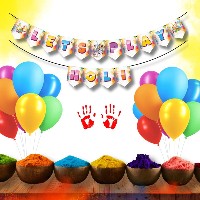 1iAM Happy Holi Decoration Combo Pack of 22 - 1pc "LET'S PLAY HOLI" Banner, 20pcs Balloons & 1pc Arch | 14th March Decoration Items for Home, Office, Club, School, Collages, Restaurant, Apartment - Image 4