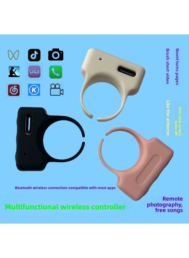 Smart Bluetooth Wireless Ring Remote Control Brush Short Video E-book Page Turning Remote Selfie One-click Screen Off And Song Cutting-Color:Ivory White  - Image 2