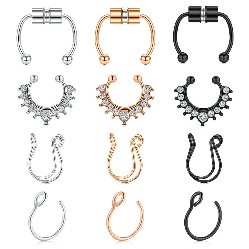TOKRING Fake Septum Fake Nose Ring Hoop Faux Piercing Nose Ring Nose Cuffs Non-Pierced Clip on Septum Ring - Image 5