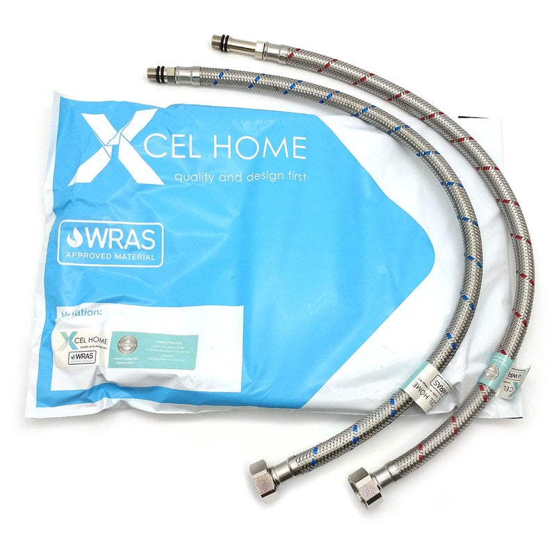 Xcel Home 2 x WRAS Approved 500mm M10 (10mm) x 1/2" Flexible Pipe Tap Connector (9mm Inner bore) Stainless Steel Braided - Image 1