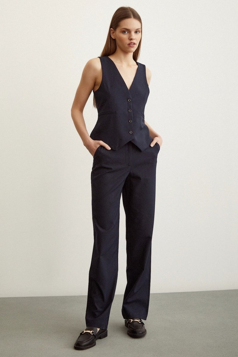 Never More Classic Straight Leg Trousers Navy Blue - Image 1