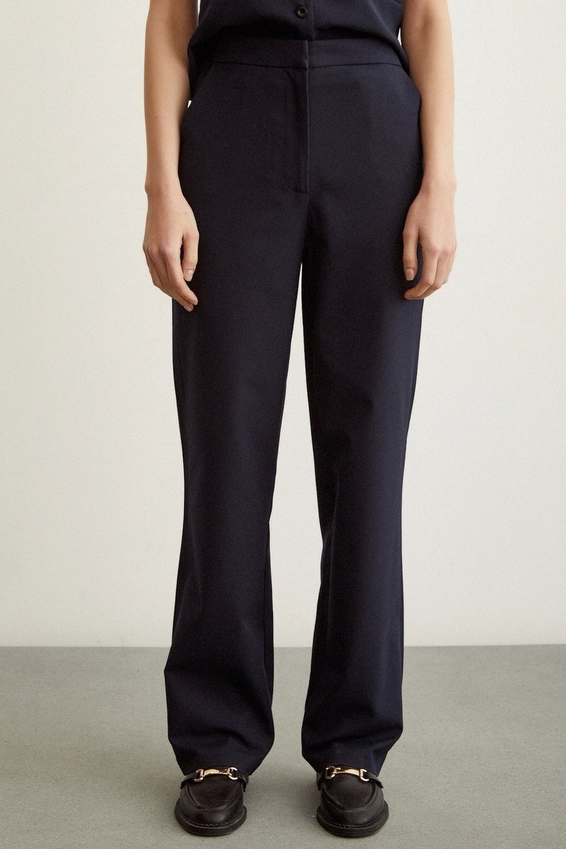 Never More Classic Straight Leg Trousers Navy Blue - Image 2