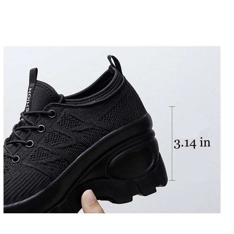 XBLDU Women's Chunky Platform Comfort Orthopedic Wedge Walking Shoes Fashion Knitted Breathable Lace Up Lug Sole Casual Non-Slip Running Shoes With Arch Support (black, Adult, Women, 10, Numeric, US Footwear Size System, Medium) - Image 4