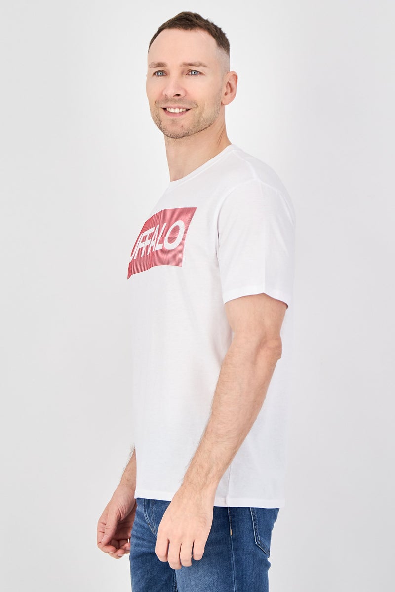 Buffalo Men Crew Neck Short Sleeve Brand Logo T-Shirt, White - Image 2