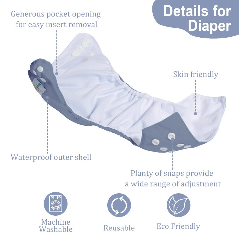 babygoal Baby Boy Cloth Diapers 6 Pack with 6pcs Inserts and Wet Bag, Reusable Waterproof Diaper Covers for Toddlers with Snap Closure - Image 2