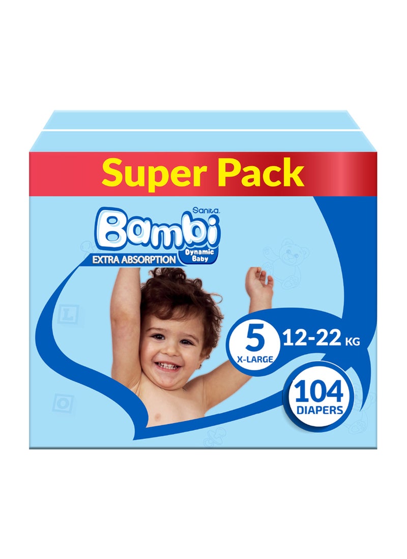 Sanita Bambi Baby Diapers Super Pack Size 5, X-Large, 12-22 KG, 108 Count - Image 1