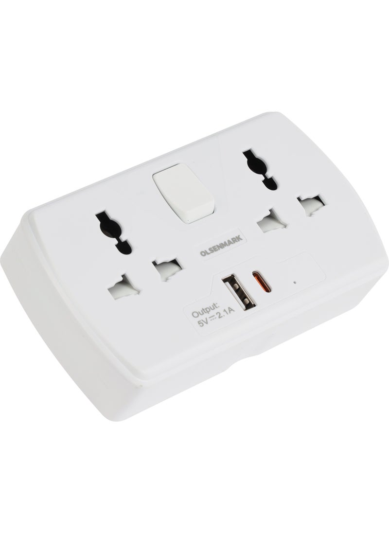 Olsenmark Olsenmark 2 Way Multi Adaptor with 2 USB Ports, OMES1886, Global Compatibility, 2 Port, Compact and Portable Design, Perfect for Travelling, Office, Home, White  - Image 2
