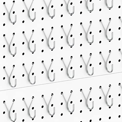 HUHOLE Pegboard Hooks, J-Hook, 1 Inch Silver Pegs 40 Pack, Ideal Display Hooks for Hanging Jewelry, Necklaces, Keys, Small Tools, Will Not Fall Out, Fit 1/8”, 3/16” Peg Boards - Image 1