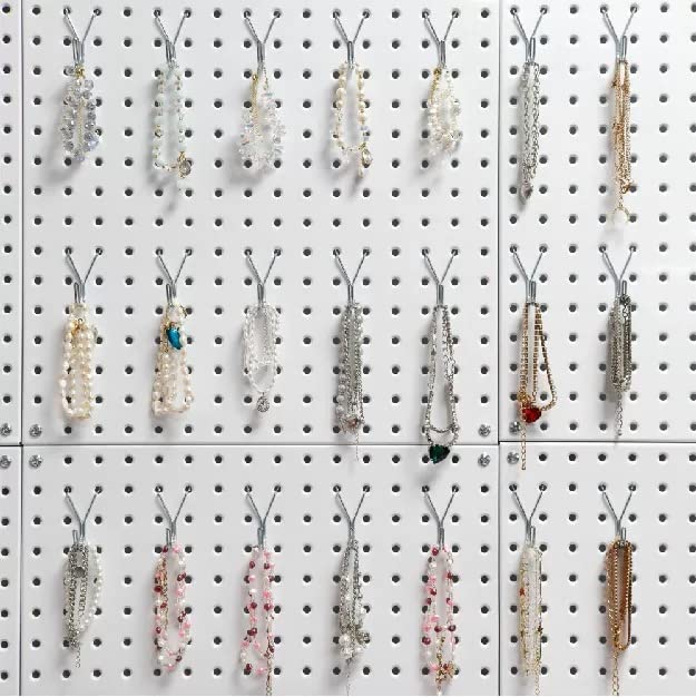 HUHOLE Pegboard Hooks, J-Hook, 1 Inch Silver Pegs 40 Pack, Ideal Display Hooks for Hanging Jewelry, Necklaces, Keys, Small Tools, Will Not Fall Out, Fit 1/8”, 3/16” Peg Boards - Image 4