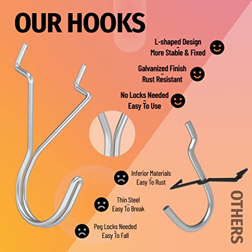 HUHOLE Pegboard Hooks, J-Hook, 1 Inch Silver Pegs 40 Pack, Ideal Display Hooks for Hanging Jewelry, Necklaces, Keys, Small Tools, Will Not Fall Out, Fit 1/8”, 3/16” Peg Boards - Image 3