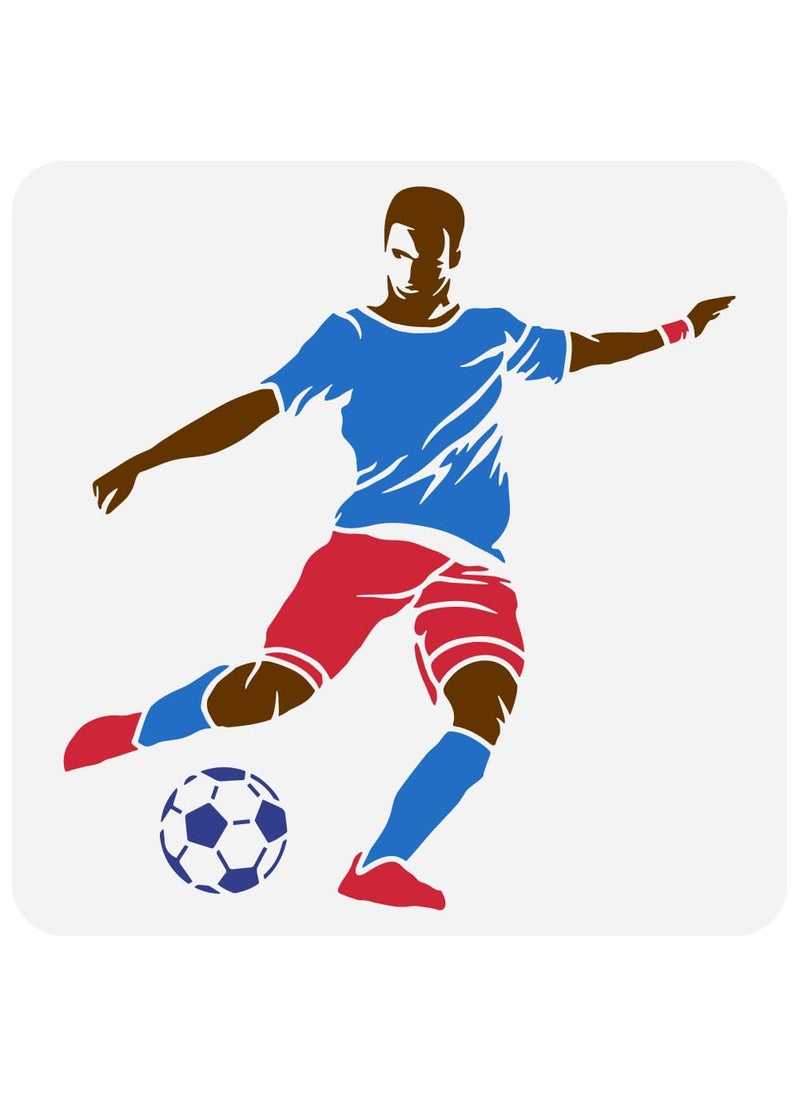 FINGERINSPIRE FINGERINSPIRE Football Player Painting Stencil 11.8x11.8 inch Reusable Soccer Sports Drawing Template Football Sporter Stencil Sport Theme Stencil for Painting on Wood Wall Fabric Paper Furniture  - Image 1