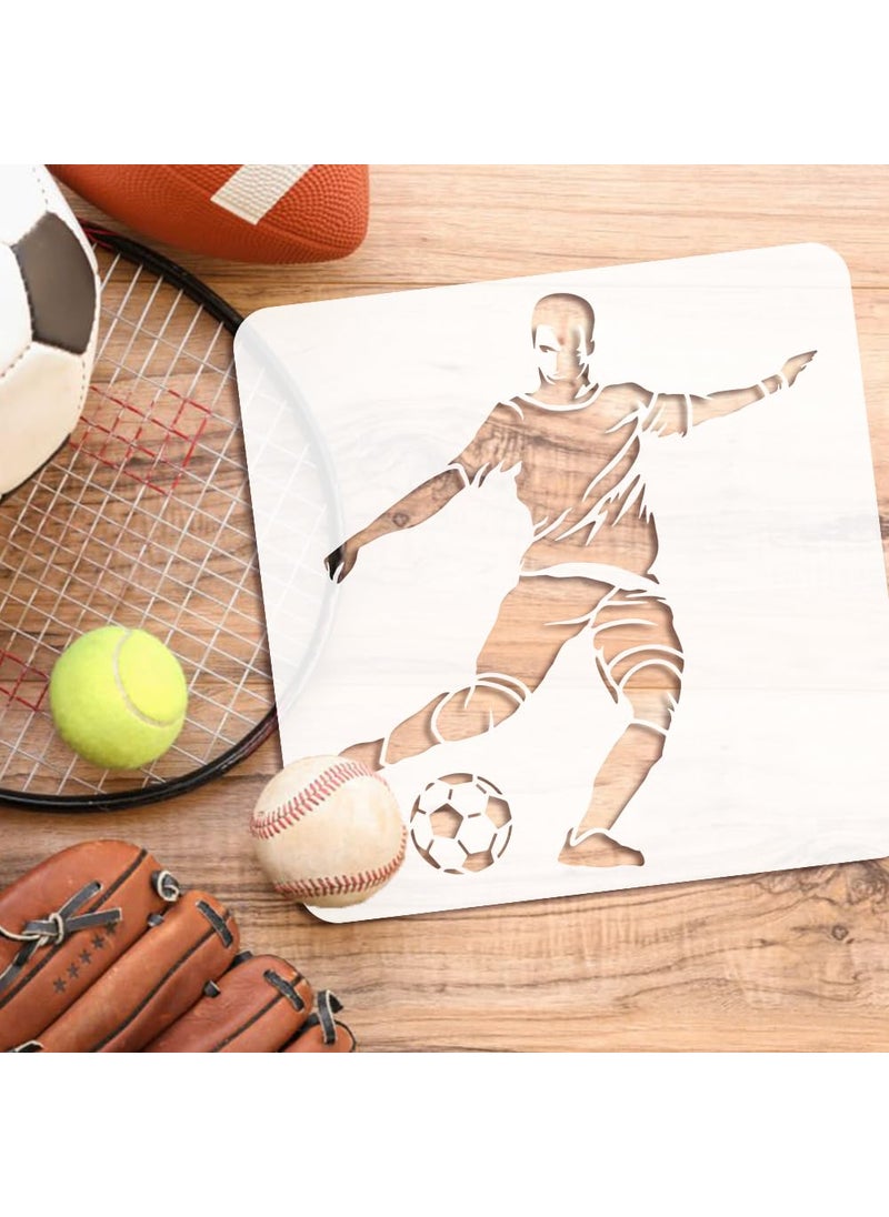 FINGERINSPIRE FINGERINSPIRE Football Player Painting Stencil 11.8x11.8 inch Reusable Soccer Sports Drawing Template Football Sporter Stencil Sport Theme Stencil for Painting on Wood Wall Fabric Paper Furniture  - Image 3