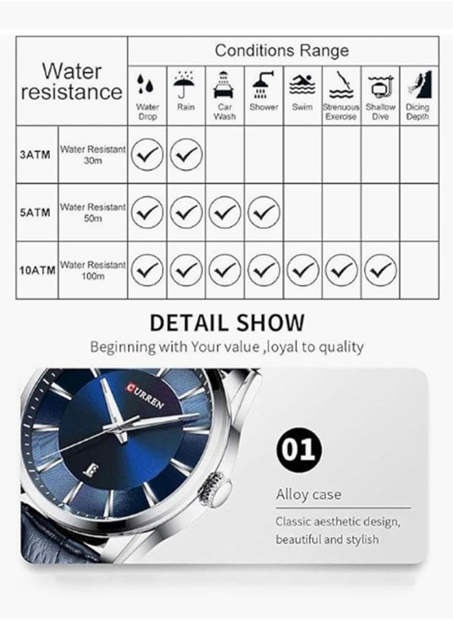 Quartz Man Wristwatch With Leather Strap Band Calendar Indicator Date  Waterproof