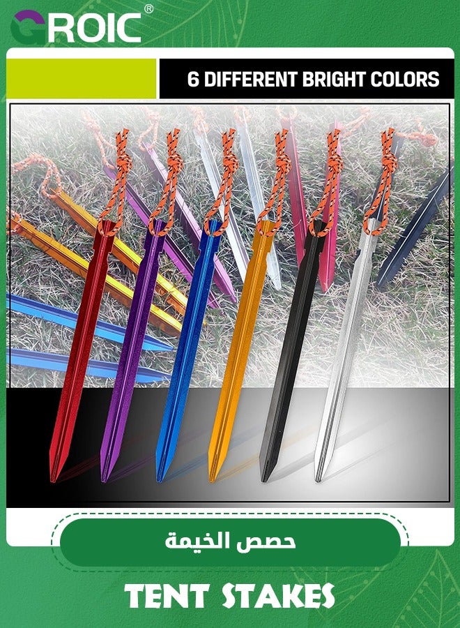 GROIC 12 Pack Aluminum Tent Stakes, Lightweight Stakes Pegs Heavy Duty Camping Spikes, Ultralight Tent Nail with Reflective Rope, Carry Bag, Tent Accessories for Camping Rain Tarps Hiking Backpacking - Image 4