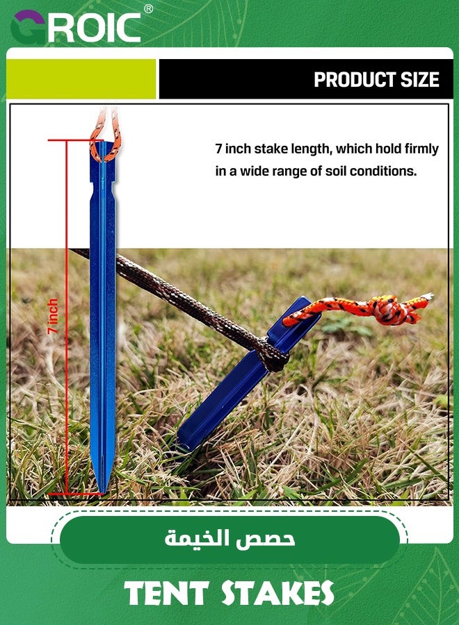 GROIC 12 Pack Aluminum Tent Stakes, Lightweight Stakes Pegs Heavy Duty Camping Spikes, Ultralight Tent Nail with Reflective Rope, Carry Bag, Tent Accessories for Camping Rain Tarps Hiking Backpacking - Image 5