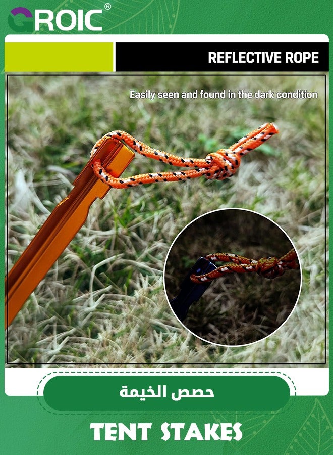 GROIC 12 Pack Aluminum Tent Stakes, Lightweight Stakes Pegs Heavy Duty Camping Spikes, Ultralight Tent Nail with Reflective Rope, Carry Bag, Tent Accessories for Camping Rain Tarps Hiking Backpacking - Image 3