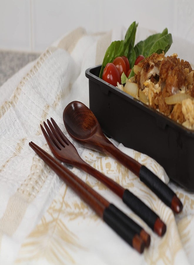 PRINT SUPREMACY PrintSupremacy 3-Piece Japanese Wooden Utensil Set Spoon Fork and Chopsticks with Floral Pouch, Foodie Travel Novelty Business, Souvenir Ideas for Advertising Housewarming Wedding (1 Set, Plain) - Image 3