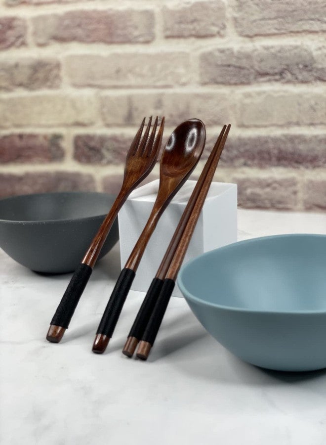 PRINT SUPREMACY PrintSupremacy 3-Piece Japanese Wooden Utensil Set Spoon Fork and Chopsticks with Floral Pouch, Foodie Travel Novelty Business, Souvenir Ideas for Advertising Housewarming Wedding (1 Set, Plain) - Image 4