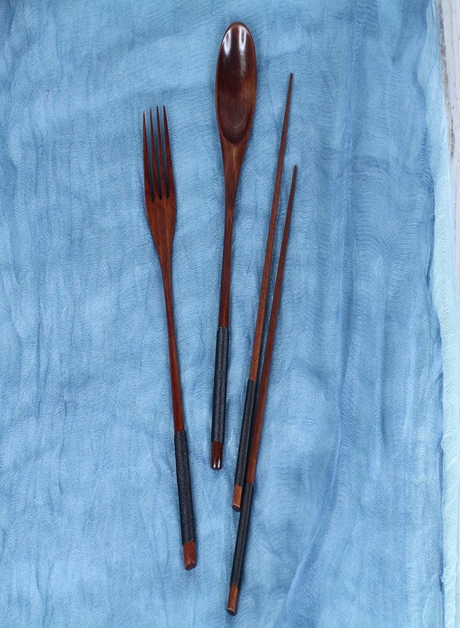 PRINT SUPREMACY PrintSupremacy 3-Piece Japanese Wooden Utensil Set Spoon Fork and Chopsticks with Floral Pouch, Foodie Travel Novelty Business, Souvenir Ideas for Advertising Housewarming Wedding (1 Set, Plain) - Image 2