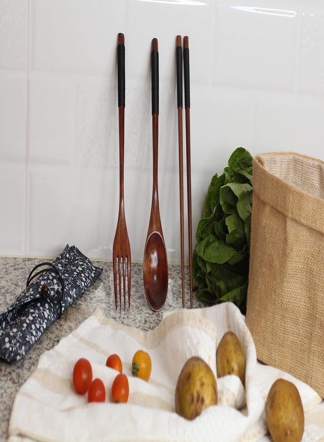 PRINT SUPREMACY PrintSupremacy 3-Piece Japanese Wooden Utensil Set Spoon Fork and Chopsticks with Floral Pouch, Foodie Travel Novelty Business, Souvenir Ideas for Advertising Housewarming Wedding (1 Set, Plain) - Image 5