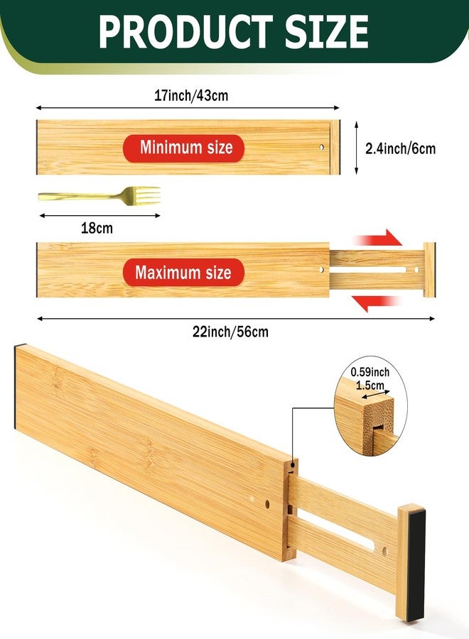 Lzerking Kitchen Drawer Dividers 6 Pack, 17-22" Adjustable Bamboo Drawer Organizers Large, Spring Loaded, Expandable Utensil Organizer, Works in Kitchen, Dresser, Closet, Bathroom, Bedroom - Image 2