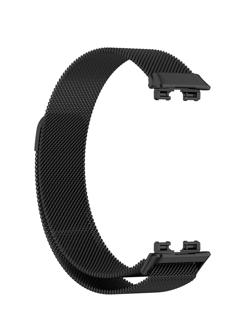 Luxury Design Replacement Strap for Huawei Band 8, Breathable and Waterproof, Stainless Steel Mesh Strap, Magnetic Buckle, Easy to Install, Adjustable Length Watch Strap for Women Men Black - Image 1