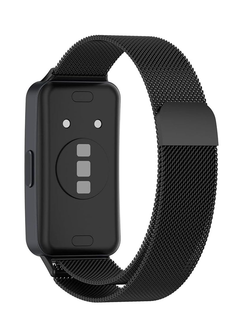 Luxury Design Replacement Strap for Huawei Band 8, Breathable and Waterproof, Stainless Steel Mesh Strap, Magnetic Buckle, Easy to Install, Adjustable Length Watch Strap for Women Men Black - Image 3