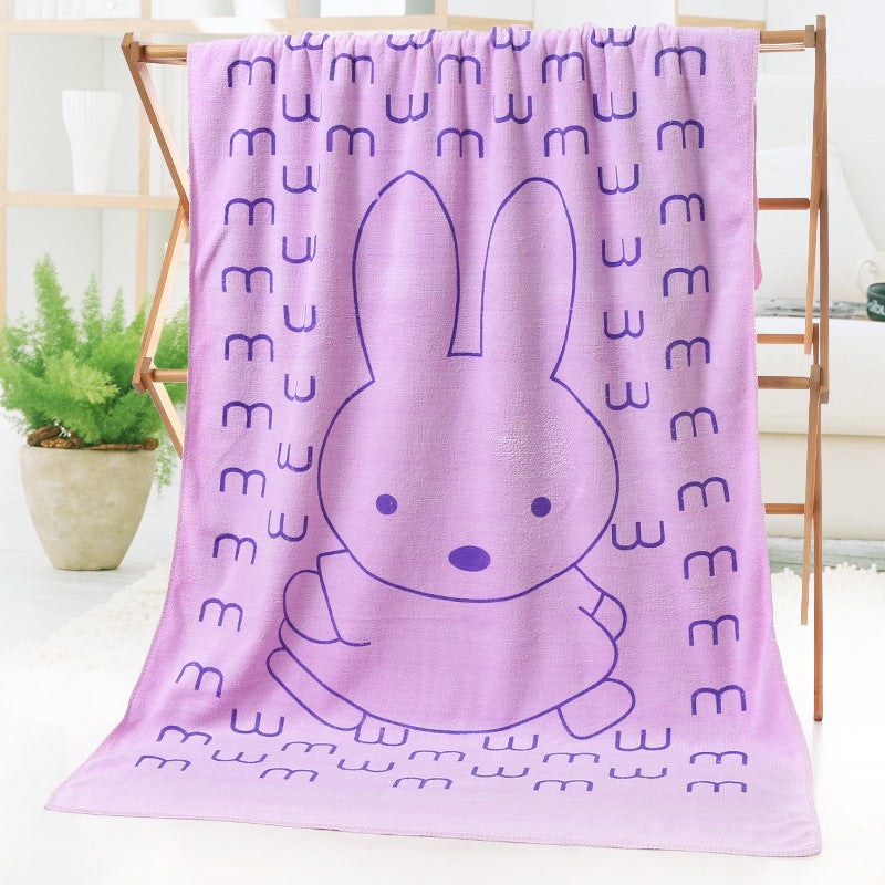 general Kids Microfiber Bath Towel, Cartoon Rabbit Print Beach Towel for Children Swimming and Shower - Image 1