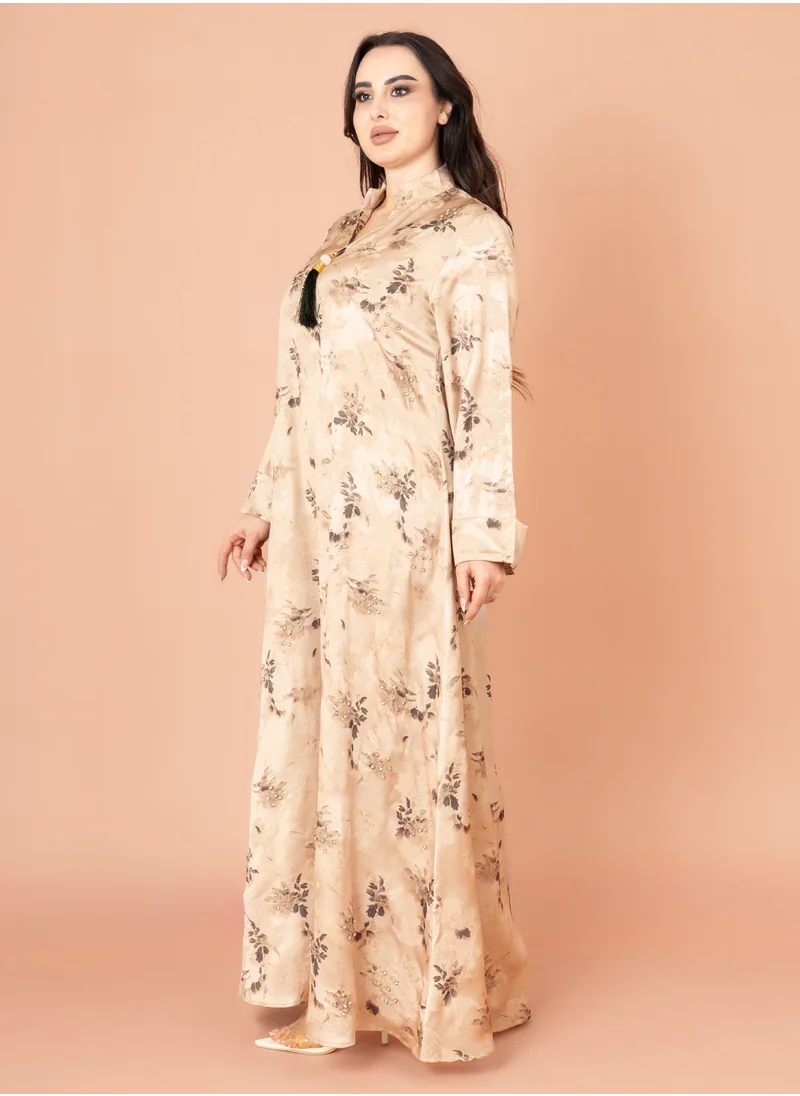 IKKXA Crystal Leaves Pattern Jalabiya IK2017 Beige