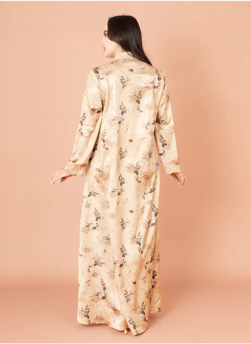 IKKXA Crystal Leaves Pattern Jalabiya IK2017 Beige