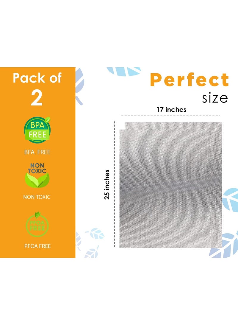 رشاقة مفعمة بالحيوية بطانات فرن للقاع، عبوة من 2، كبيرة وسميكة عالية التحمل، 100% غير لاصقة وقابلة لإعادة الاستخدام من التيفلون، مقاس 25 × 17 بوصة، صينية خبز مناسبة للأفران الكهربائية والغاز وأفران التوستر والشوايات (فضي). - Image 4