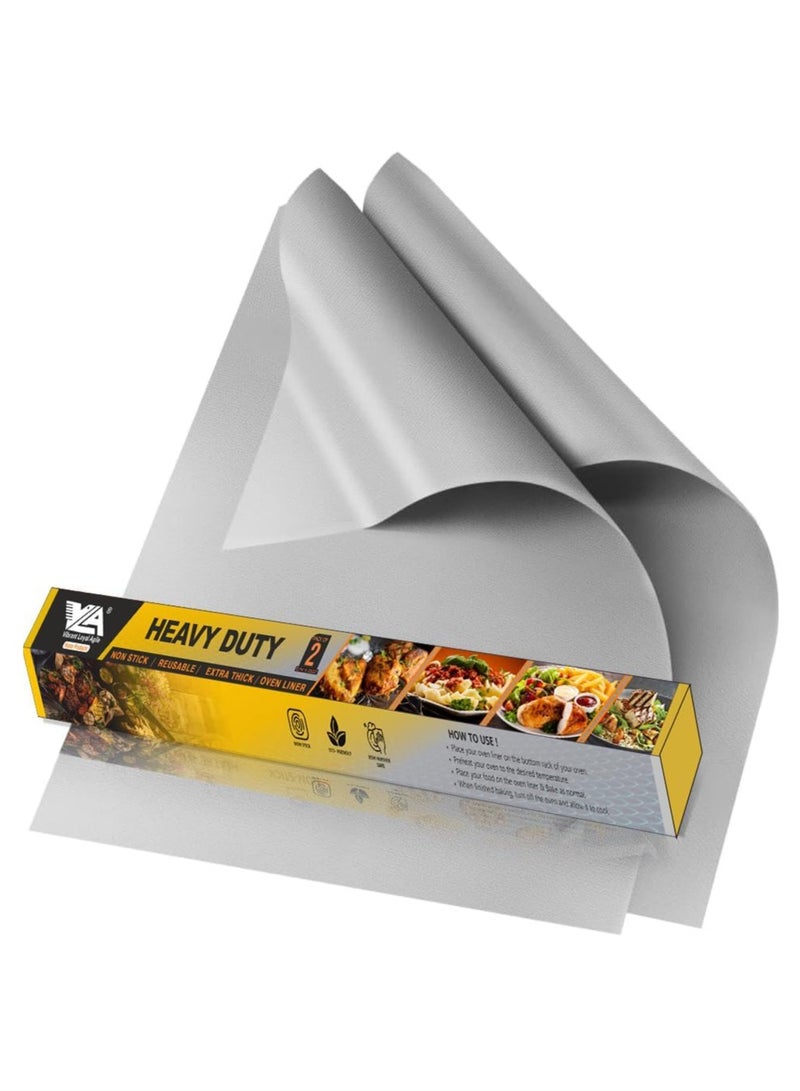 رشاقة مفعمة بالحيوية بطانات فرن للقاع، عبوة من 2، كبيرة وسميكة عالية التحمل، 100% غير لاصقة وقابلة لإعادة الاستخدام من التيفلون، مقاس 25 × 17 بوصة، صينية خبز مناسبة للأفران الكهربائية والغاز وأفران التوستر والشوايات (فضي). - Image 1