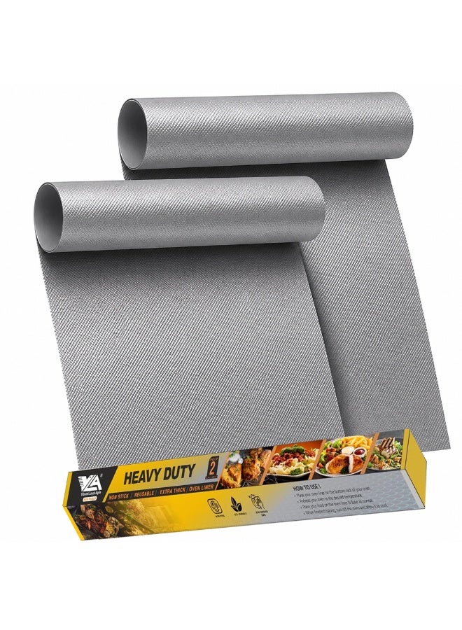 VIBRANT LOYAL AGILE Oven Liners for Bottom, 2 Pack Large Thick Heavy Duty 100% Non-stick Reusable Teflon Mat, 25"x17" Baking Mat for Electric, Gas, Toaster Ovens, Grills (Silver) - Image 1