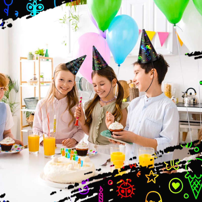 Lewtemi 108 Pcs Scratch Party Hats DIY Birthday Art Cone Scratch Hats Colorful Party Craft Paper Hat Decorating Supplies (Black) - Image 5