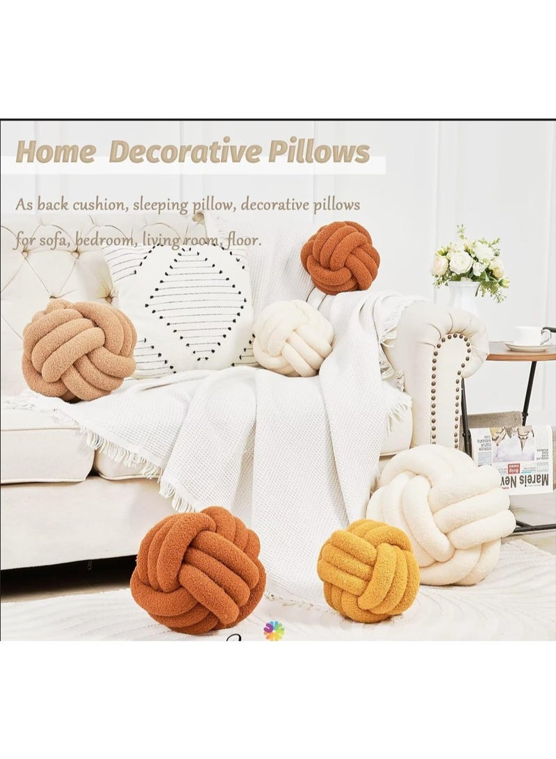 وسادة الكرة المرتبطة، وسادة منزلية ديكورية ناعمة مستديرة، وسادة منسوجة يدوية مصنوعة من الخيوط المرتبطة، وسادة مستديرة منسوجة بأسلوب بوكيل (8.6 بوصة، اللون الفصيح) - Image 3