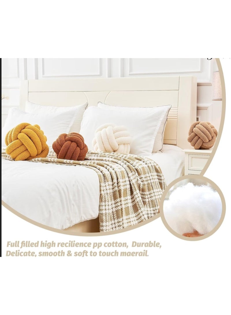 وسادة الكرة المرتبطة، وسادة منزلية ديكورية ناعمة مستديرة، وسادة منسوجة يدوية مصنوعة من الخيوط المرتبطة، وسادة مستديرة منسوجة بأسلوب بوكيل (8.6 بوصة، اللون الفصيح) - Image 4