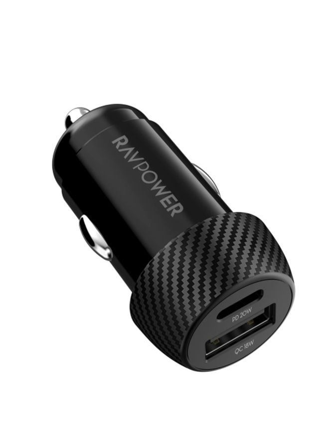 راف باور شاحن سيارة مزدوج المنفذ 20 واط، USB-C PD و USB-A QC، مدمج بتقنية iSmart، شاحن سيارة لهواتف آيفون، سامسونج، لابتوبات والمزيد - Image 1