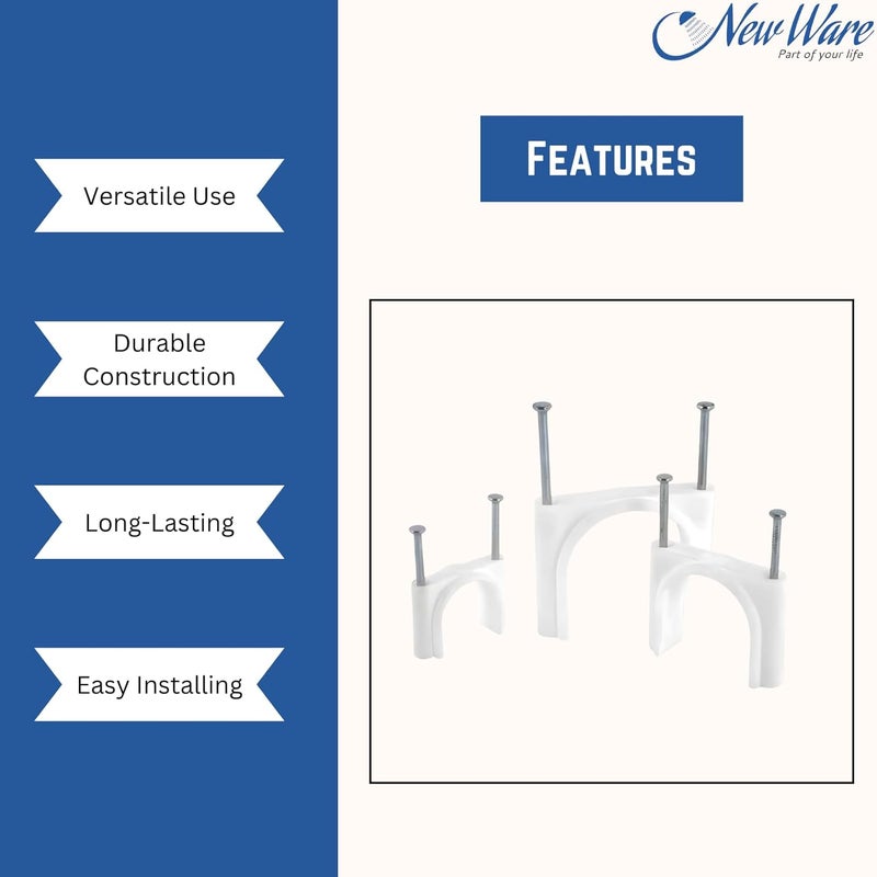 NEW WARE (15 مم) مشابك سلكية مع مسامير SS لإدارة الكابلات، منظم أسلاك، مشابك سلكية دائرية لتعليق الكابلات على الحائط (50) - Image 4
