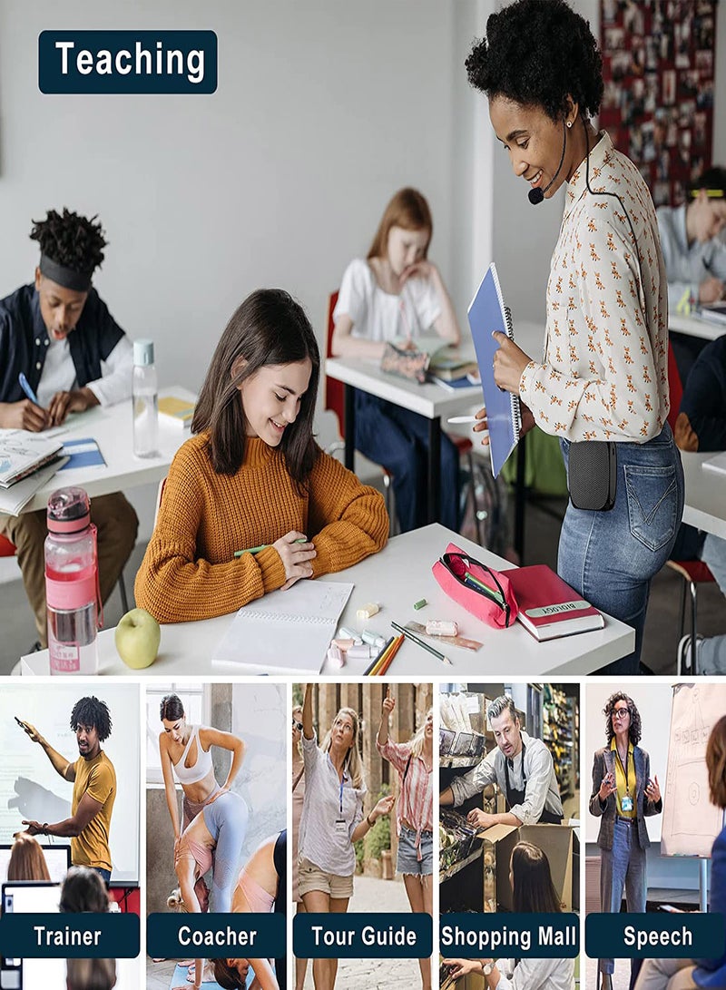 مكبر صوت لاسلكي محمول صغير الحجم مزود بميكروفون سلكي وحزام سماعة رأس يدعم تنسيق MP3 للصوت للمعلمين ومدربي الغناء والتدريب والعرض والدليل السياحي - Image 4