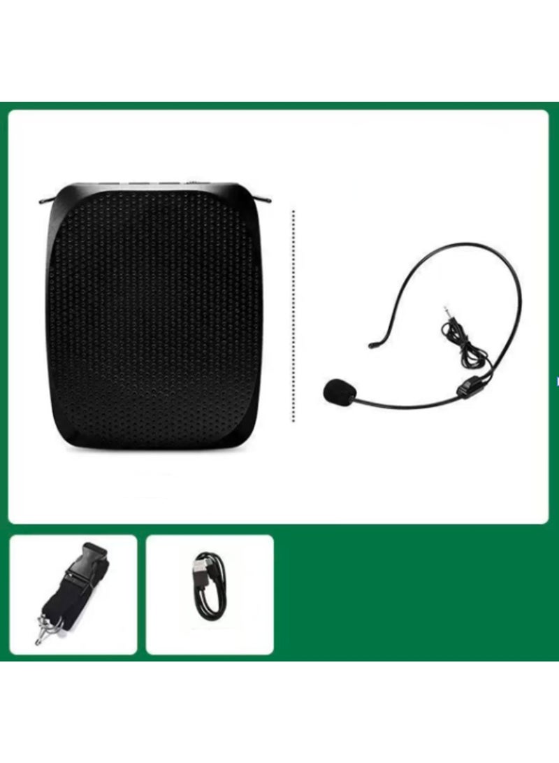 مكبر صوت لاسلكي محمول صغير الحجم مزود بميكروفون سلكي وحزام سماعة رأس يدعم تنسيق MP3 للصوت للمعلمين ومدربي الغناء والتدريب والعرض والدليل السياحي - Image 1