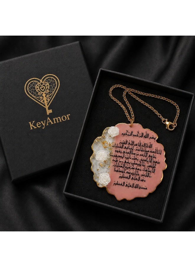 KeyAmor Pink Handmade Resin Islamic Car Hanger with Ayat Al Kursi Arabic Calligraphy and Gift Box - Image 4
