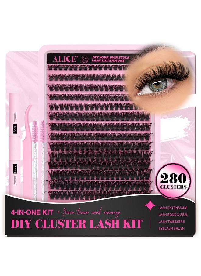 أليس - مجموعة وصلات الرموش DIY D Curl Fluffy Wispy Lash Clusters مجموعة وصلات الرموش الفردية مع رابطة الرموش وأداة وضع الختم للتطبيق الذاتي في المنزل (80P280Pcsmix1016Mm0.07D) - Image 1