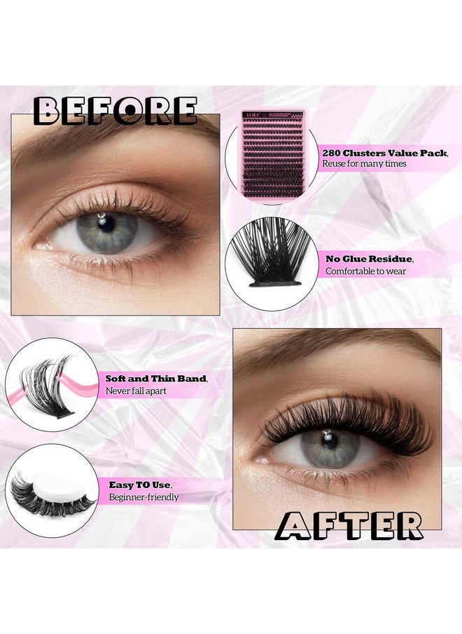 أليس - مجموعة وصلات الرموش DIY D Curl Fluffy Wispy Lash Clusters مجموعة وصلات الرموش الفردية مع رابطة الرموش وأداة وضع الختم للتطبيق الذاتي في المنزل (80P280Pcsmix1016Mm0.07D) - Image 1