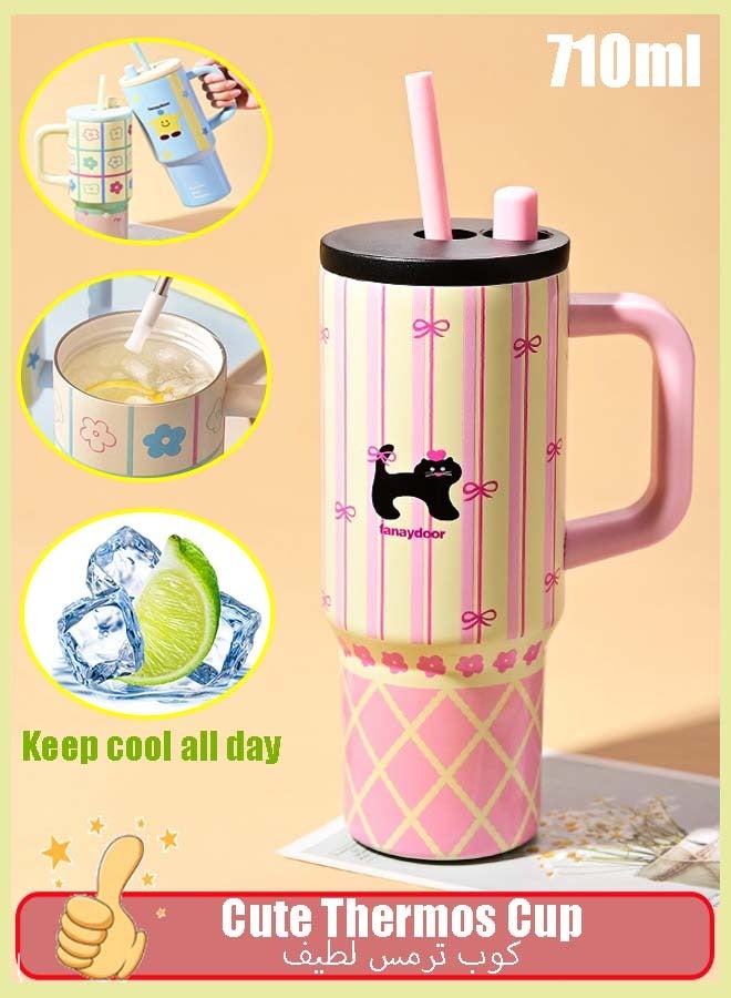 XiuWoo Tumbler with Handle and Straw 710ML Flowstate 3-Position Lid | Cup Holder Compatible for Travel | Insulated Stainless Steel Cup | BPA-Free | - Image 1