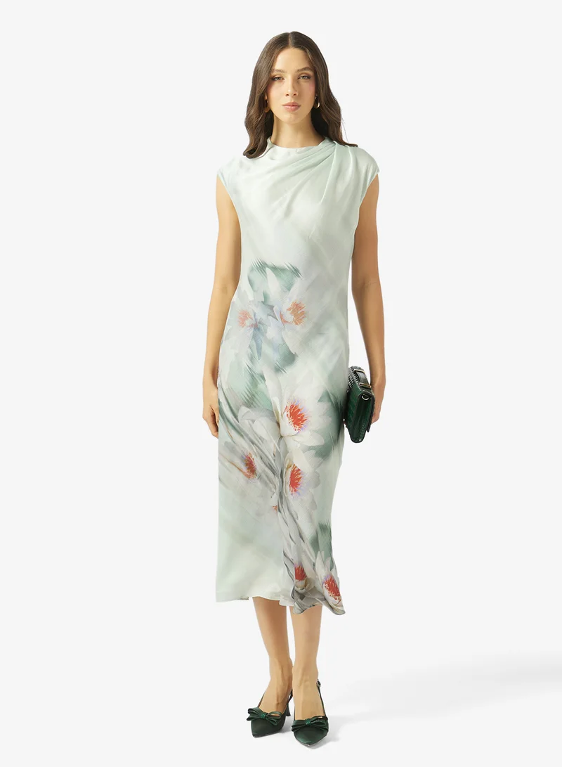 Ted Baker  Floral Print Drape Neck Sleeveless Midi Dress for Women | Best Price UAE