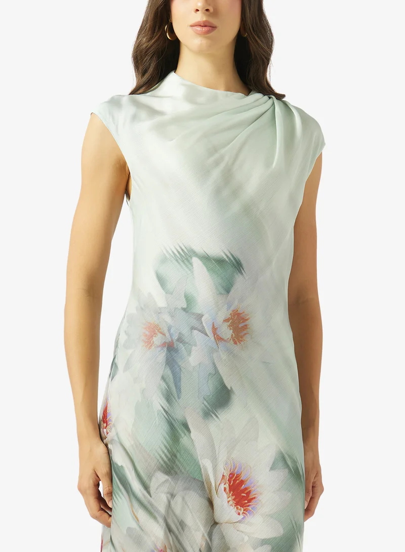 Ted Baker  Floral Print Drape Neck Sleeveless Midi Dress for Women | Best Price UAE