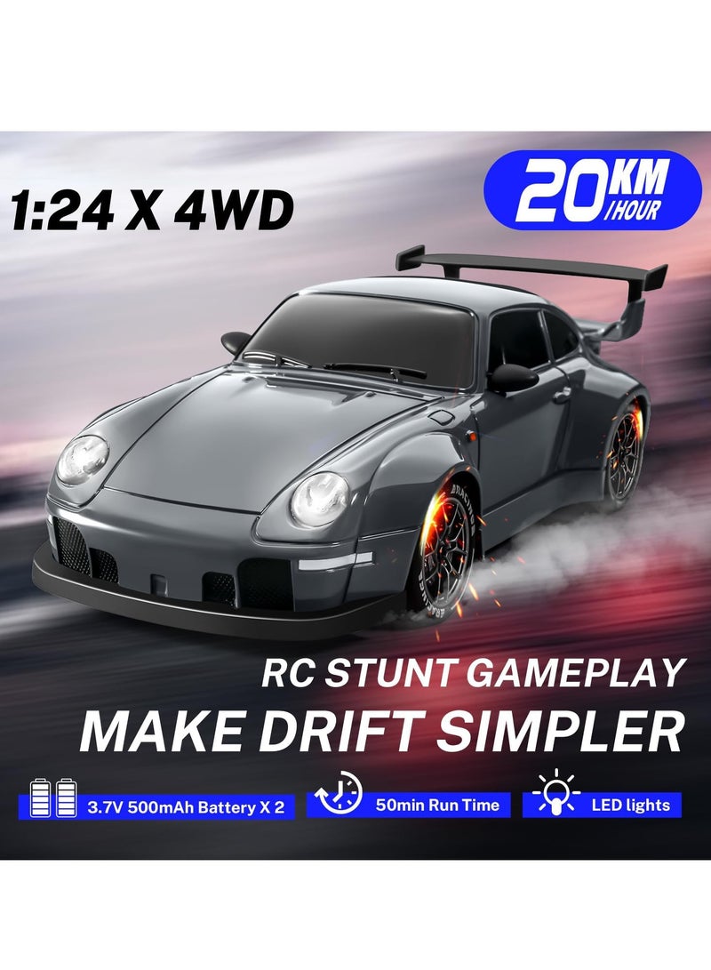 Y&D RC Drift Car 1:24 Remote Control Car for Kids 20KM/H 4WD High Speed RC Cars with LED Lights Two Batteries Extra Drifting Tires Vehicle for Adults Boys Girls - Image 2