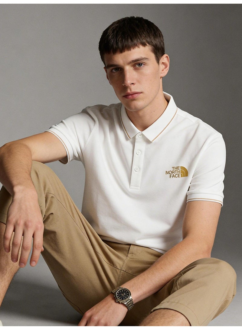 The North Face Contrast Trim Polo Shirt | Premium Moisture-Wicking Piqué Cotton Short Sleeve Casual Top with Gold Logo Embroidery - Image 2